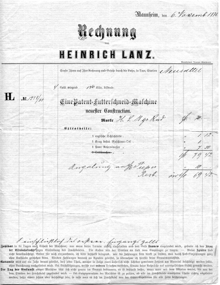 LANZ Rechnung 1876